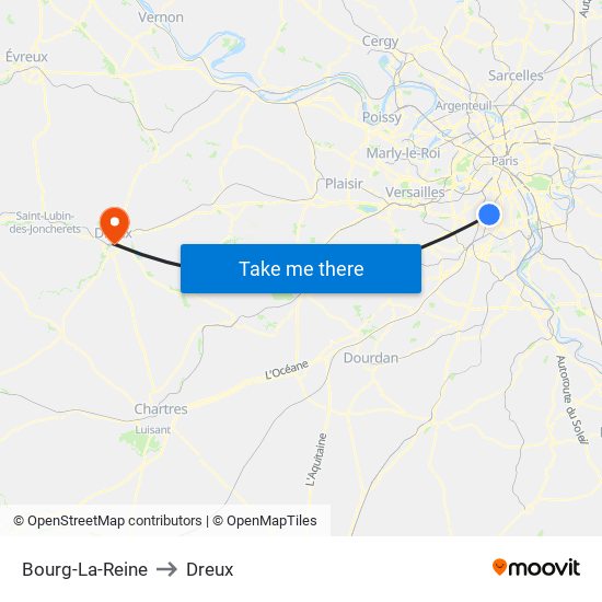 Bourg-La-Reine to Dreux map