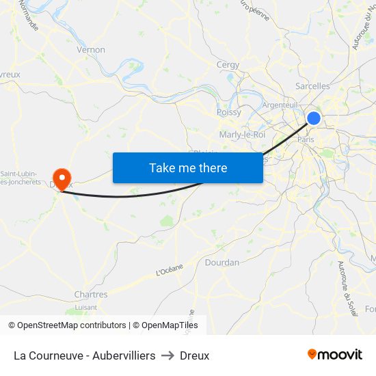 La Courneuve - Aubervilliers to Dreux map