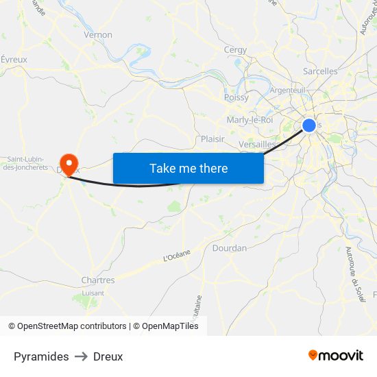 Pyramides to Dreux map