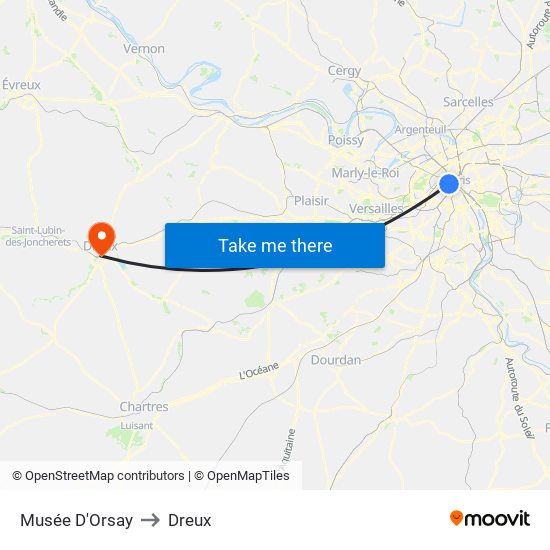 Musée D'Orsay to Dreux map