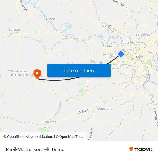 Rueil-Malmaison to Dreux map