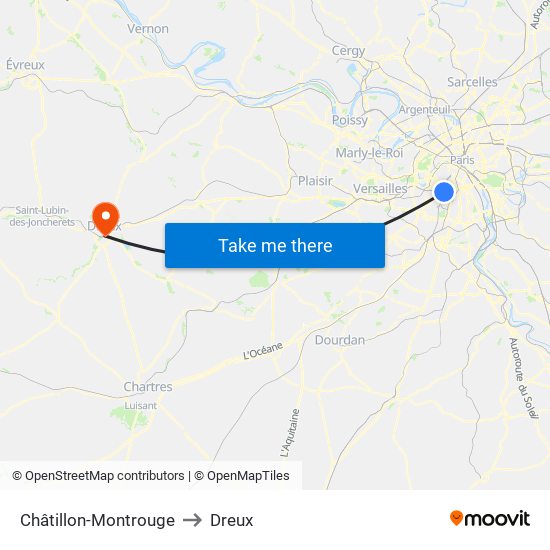 Châtillon-Montrouge to Dreux map