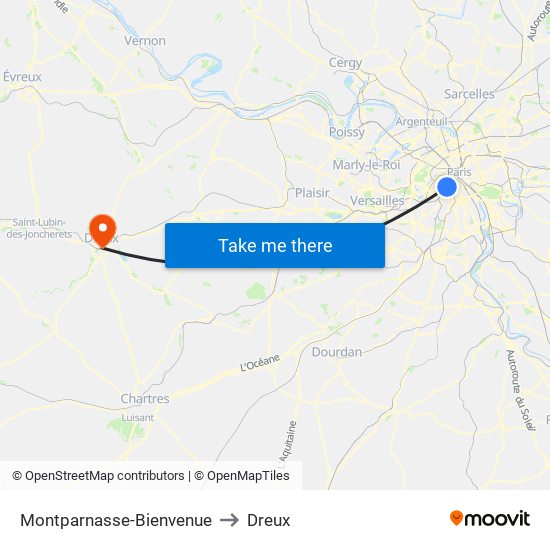 Montparnasse-Bienvenue to Dreux map