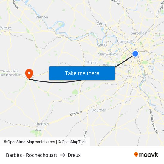 Barbès - Rochechouart to Dreux map