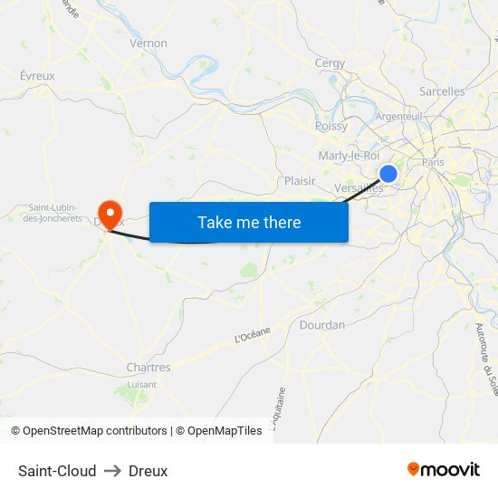 Saint-Cloud to Dreux map