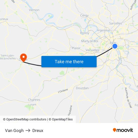 Van Gogh to Dreux map