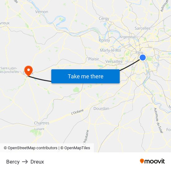 Bercy to Dreux map