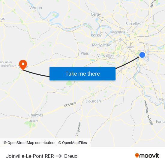 Joinville-Le-Pont RER to Dreux map