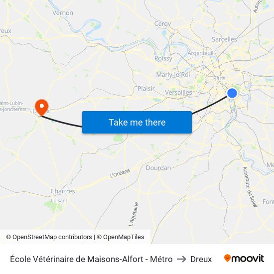École Vétérinaire de Maisons-Alfort - Métro to Dreux map