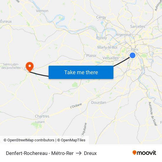 Denfert-Rochereau - Métro-Rer to Dreux map