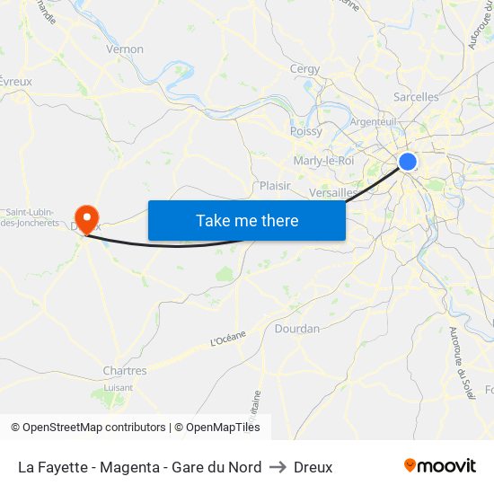 La Fayette - Magenta - Gare du Nord to Dreux map