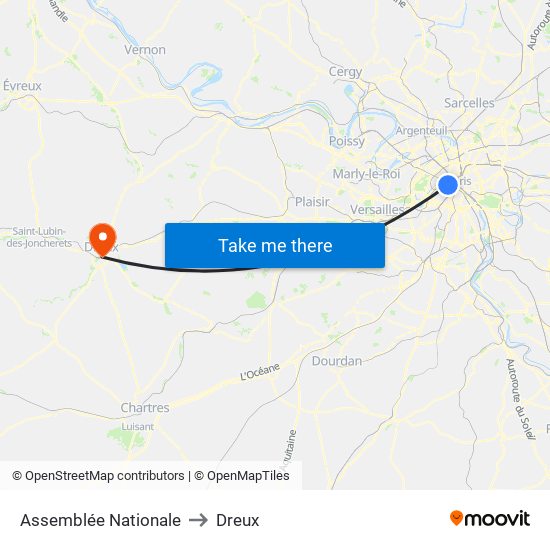 Assemblée Nationale to Dreux map