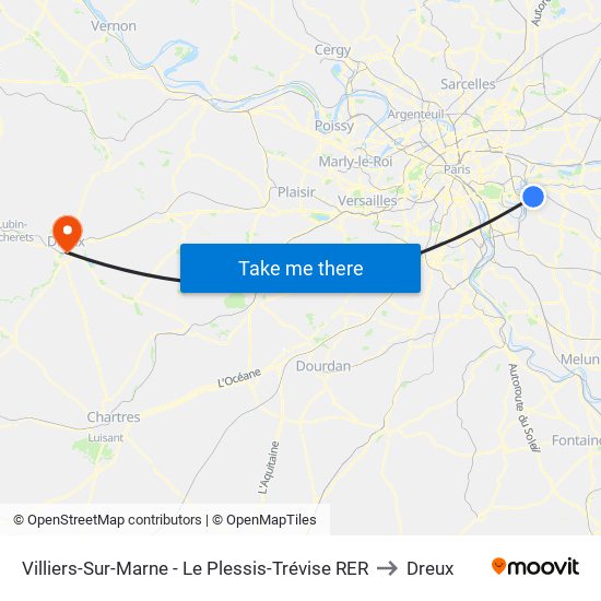Villiers-Sur-Marne - Le Plessis-Trévise RER to Dreux map