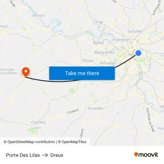 Porte Des Lilas to Dreux map