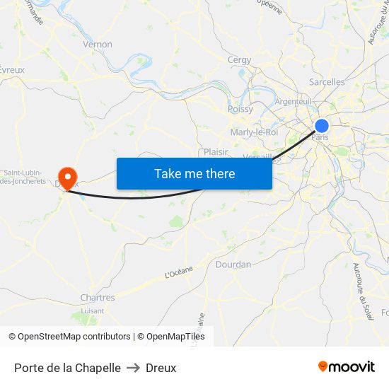 Porte de la Chapelle to Dreux map