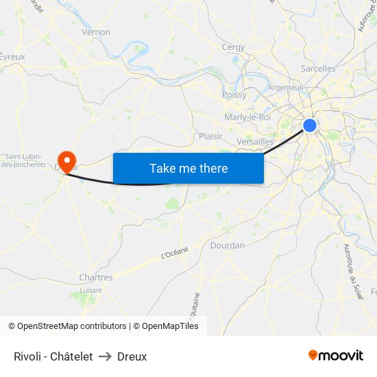 Rivoli - Châtelet to Dreux map