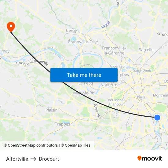 Alfortville to Drocourt map