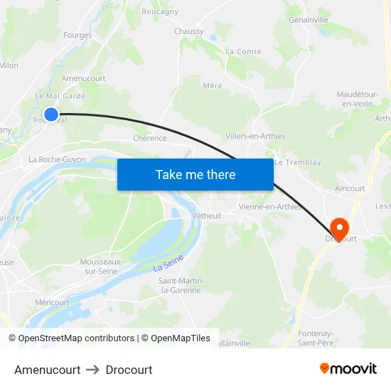Amenucourt to Drocourt map