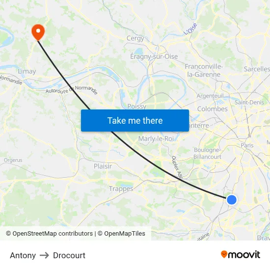 Antony to Drocourt map