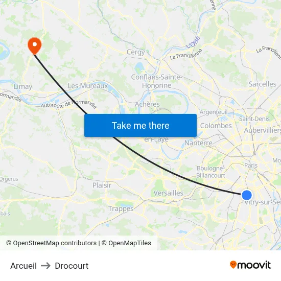 Arcueil to Drocourt map