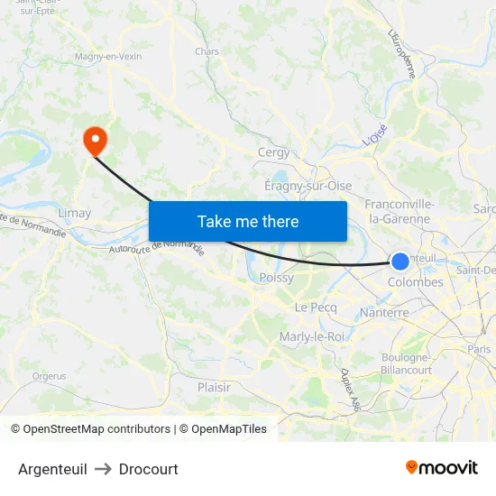 Argenteuil to Drocourt map