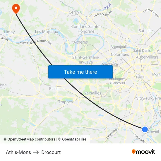 Athis-Mons to Drocourt map