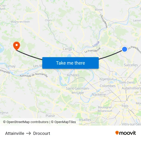 Attainville to Drocourt map
