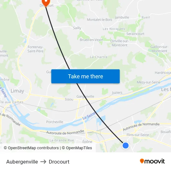 Aubergenville to Drocourt map