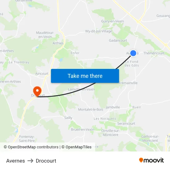 Avernes to Drocourt map