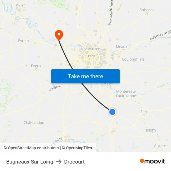 Bagneaux-Sur-Loing to Drocourt map