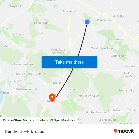 Banthelu to Drocourt map