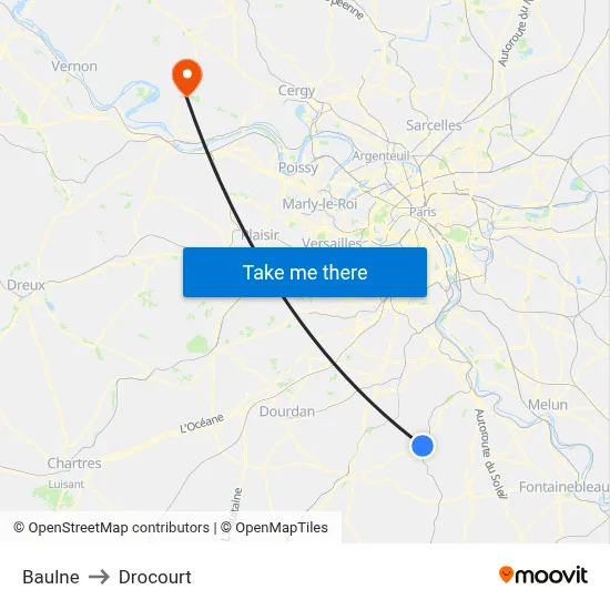 Baulne to Drocourt map