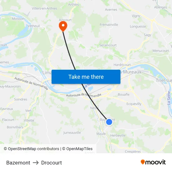 Bazemont to Drocourt map
