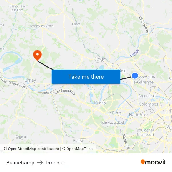 Beauchamp to Drocourt map