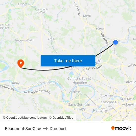 Beaumont-Sur-Oise to Drocourt map