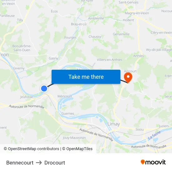 Bennecourt to Drocourt map