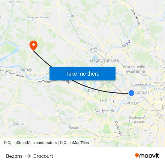 Bezons to Drocourt map