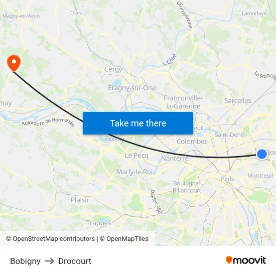 Bobigny to Drocourt map