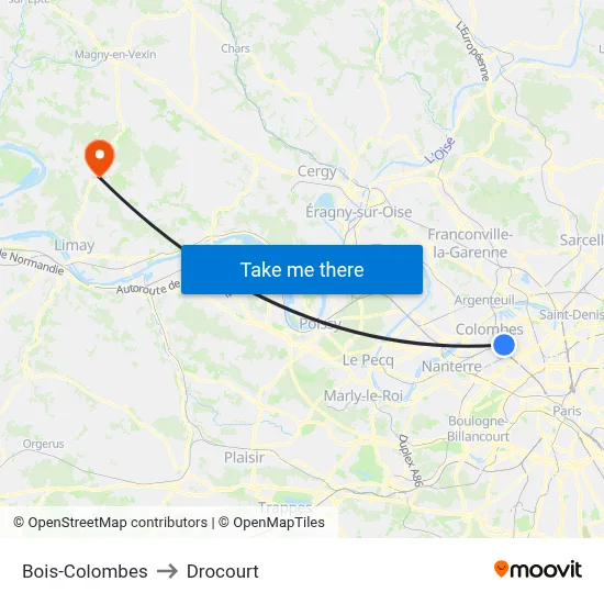 Bois-Colombes to Drocourt map