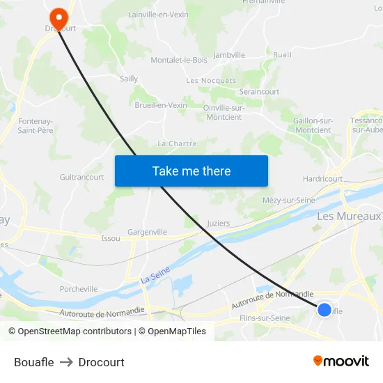 Bouafle to Drocourt map