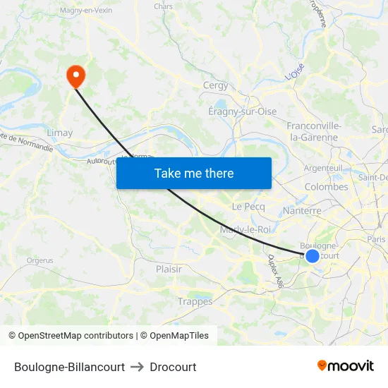 Boulogne-Billancourt to Drocourt map