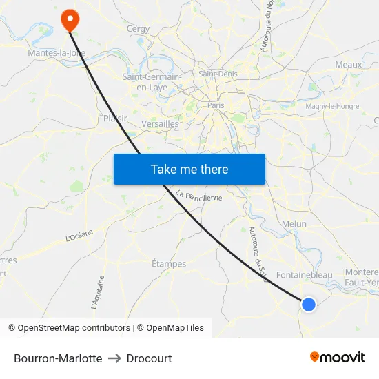 Bourron-Marlotte to Drocourt map