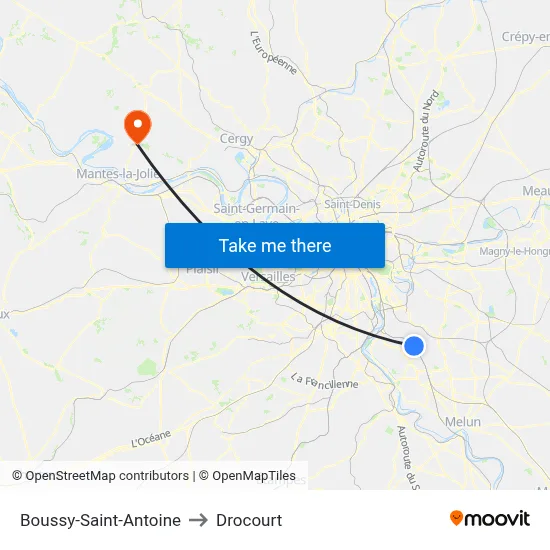 Boussy-Saint-Antoine to Drocourt map