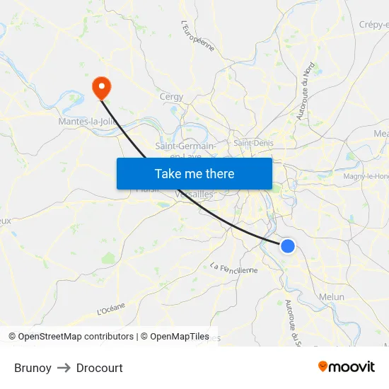Brunoy to Drocourt map