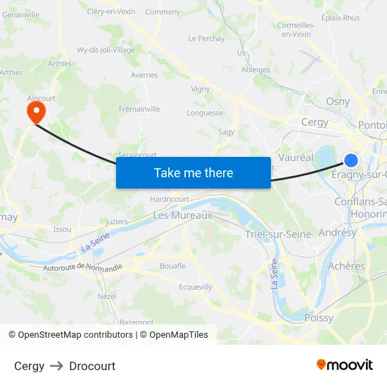 Cergy to Drocourt map