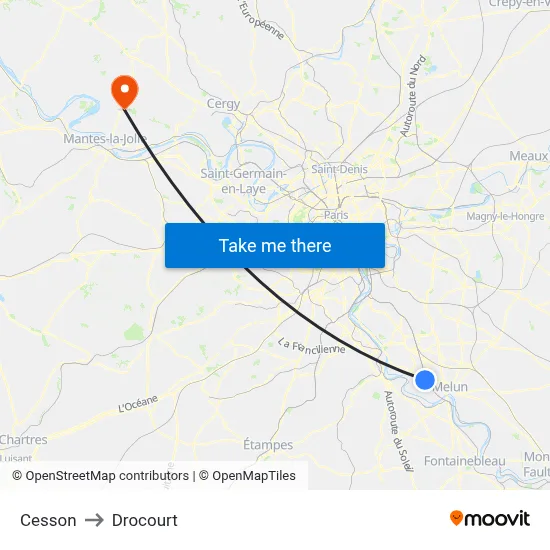 Cesson to Drocourt map
