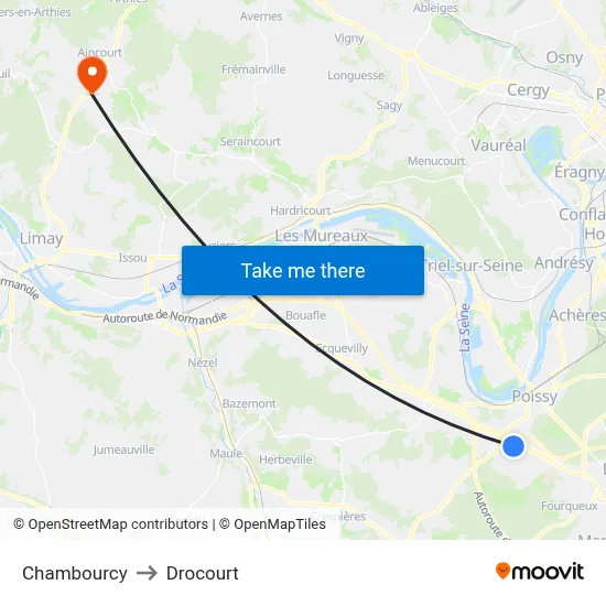 Chambourcy to Drocourt map