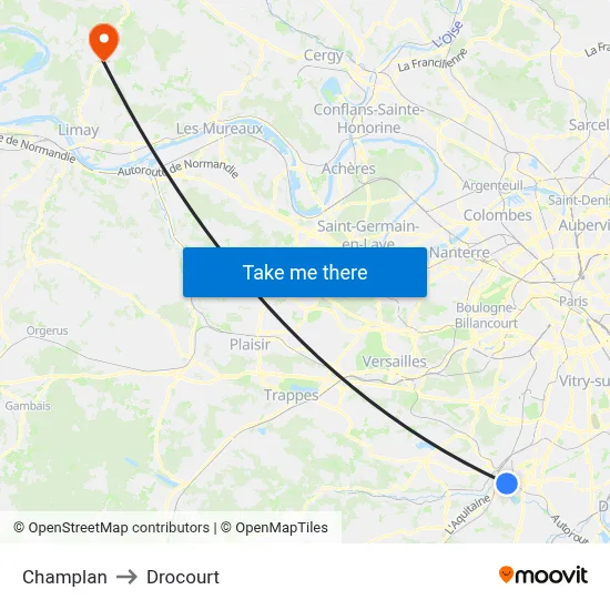 Champlan to Drocourt map