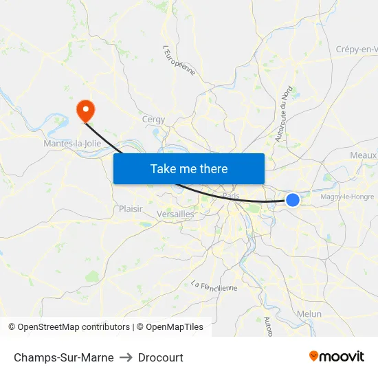 Champs-Sur-Marne to Drocourt map