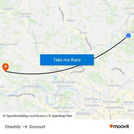 Chantilly to Drocourt map